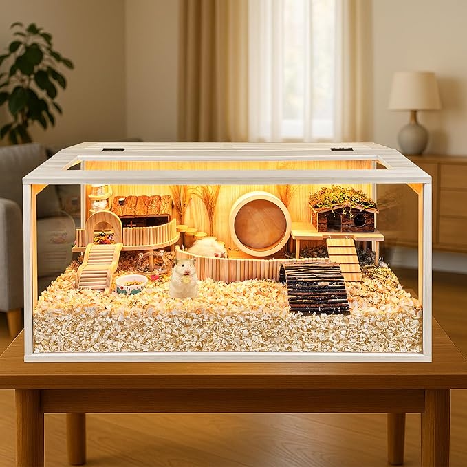 Hamster Cage Chewproof Wooden 24 Inch Guinea Pig Cages Mice and Rat Habitat Openable Top with Acrylic Sheets Solid Built
