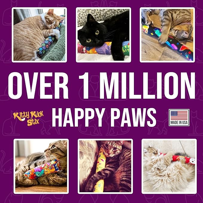 Kitty Kick Stix 15" Catnip Kicker Toy – Set of 2 | Handmade in USA | Interactive Cat & Kitten Toy | Durable Kicker Packed with 100% Potent Catnip for All Breeds (Mystery Choice)