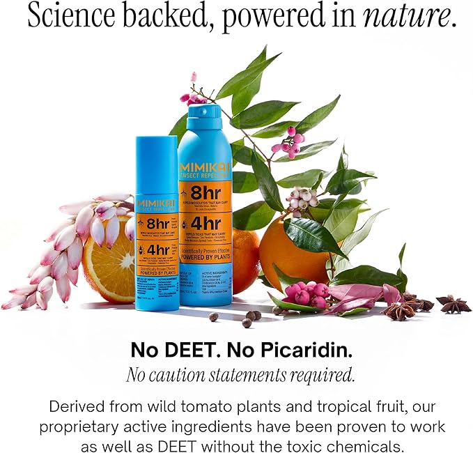 Mimikai Mosquito and Tick Repellent, DEET-Free for Skin and Outdoor Use, Non-Toxic, Plant-Powered Skincare, 3.4oz Pump Spray