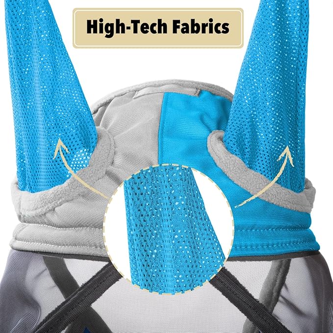 Harrison Howard Pro Luminous Horse Fly Mask Standard with Ears UV Protection for Horse Azure Blue/Silver Medium Cob