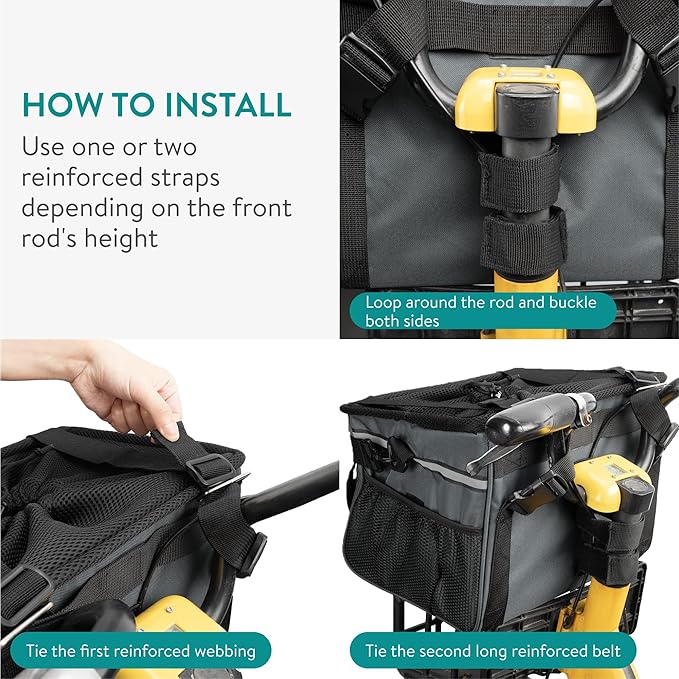 Navaris Pet Carrier for Bikes - Bike Basket Dog Carrier - Ideal Carriers for Small to Medium Dogs Up to 10kg (22lbs) - Drawstring Bag with Secure Locks and Strap - Grey