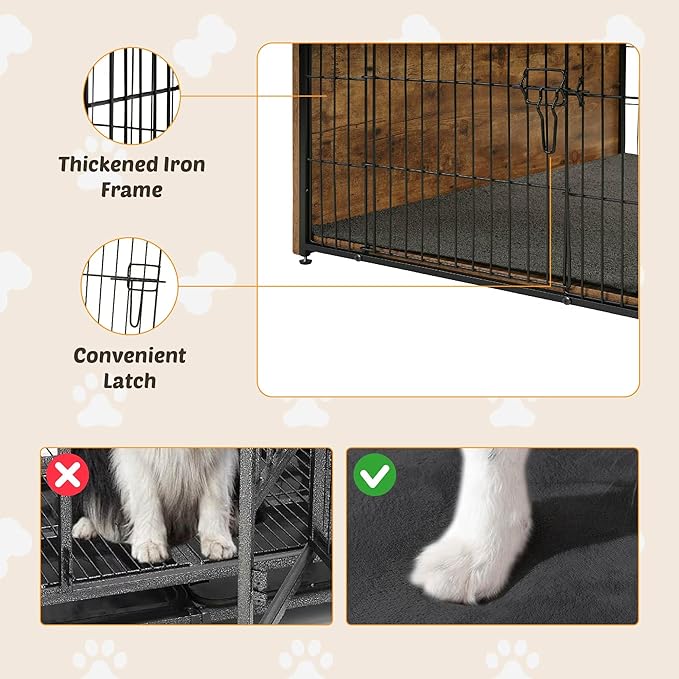 Dog Kennel Furniture, Wooden Dog Crate End Table with Dual Doors, Chew-Proof Design & Cushion, Heavy Duty Dog Crate, Decorative Pet Crate Dog Cage for Indoor (39 Inch)