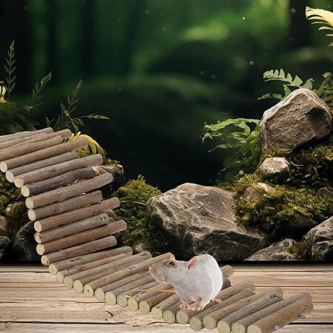 Hamster Toys, Flexible Hamster Wooden Bridge, 11.8In Hamster Fence, Hamster Cage Decor and Platforms, Hamster Cage Accessories(19.69In)