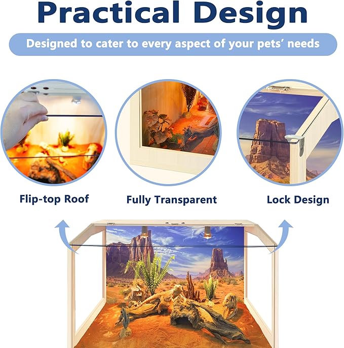 Bearded Dragon Tank, Reptile Enclosure, Snake Tank, Reptile Terrarium, Built-in Light Fixtures with Switch, (23 Gallon, 24" Long, Clear Acrylic Roof)