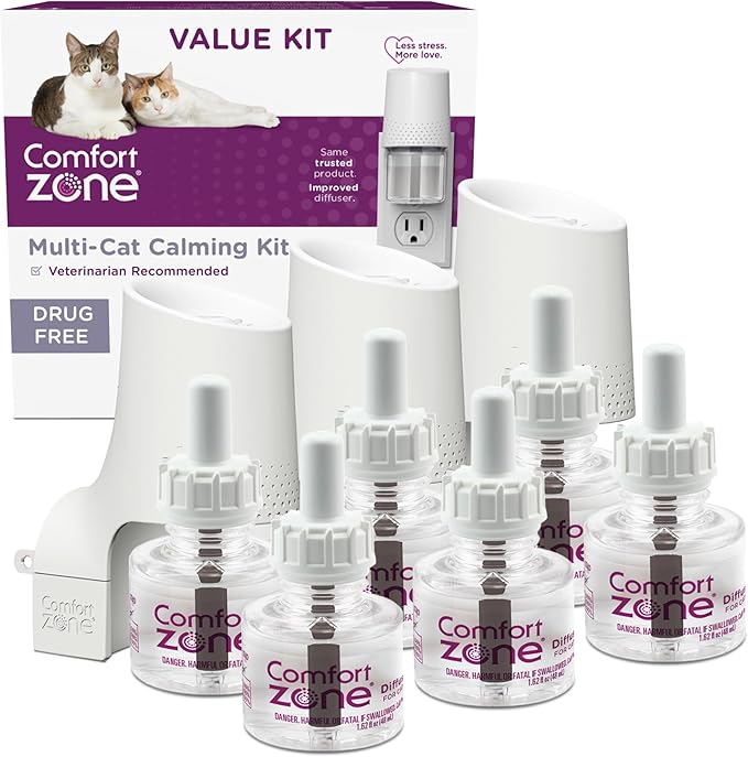 COMFORT ZONE Value Kit; 3 Multicat Diffusers & 6 Refills; Cat Calming Pheromone; Reduce Stress, Aggression, Fighting, Urine Marking, Scratching
