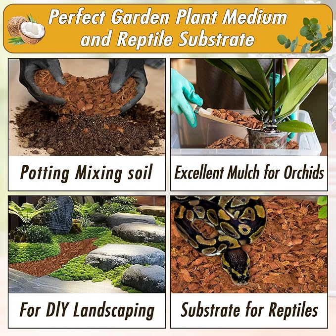 Zeedix 8 Pack Coco Husk Chips for Plants(8.8LB), 100% Organic Coconut Chips Mulch with Low EC & PH Balance, All Purpose for Indoor Plant Flowers Herbs Vegetables, Reptiles Terrarium Tanks Substrate
