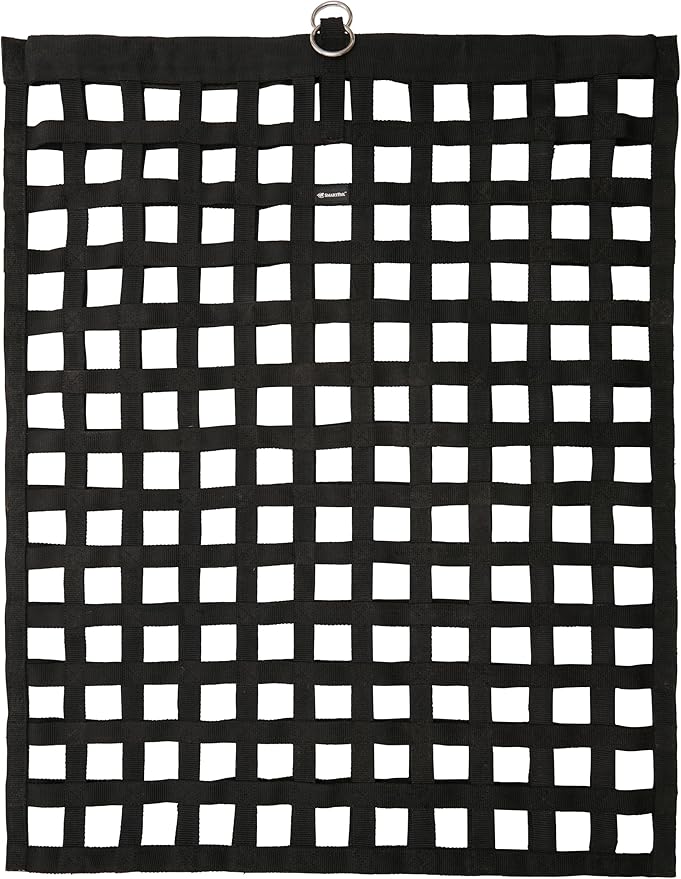 SmartEquine Slow Feed Hay Bag for Horses | Hay Feeder Net with Resistant Nylon | Gator Mouth Enclosure for Easy Loading | Fits 10-15 lbs of Hay | 4 Flakes Bag | 37" x 30" | Black | 1.5" Holes