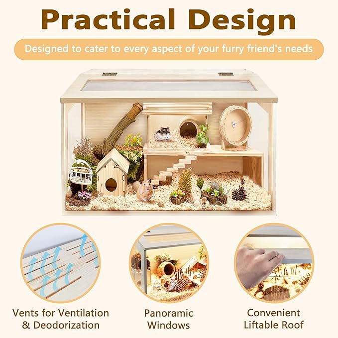 Hamster Cage Chew Proof, Mice and Rat Habitat Openable Top with Acrylic Sheets, Hamster Habitat Solid Built (24”L x 16" W x 16" H)