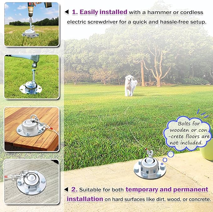 360° Swivel Dog Tie Out Cable and Stake - 30 Ft Dog Yard Leash and Stake Rust Proof for Small Medium Large Dogs - Petfect for Grass Yard Camping Outdoor