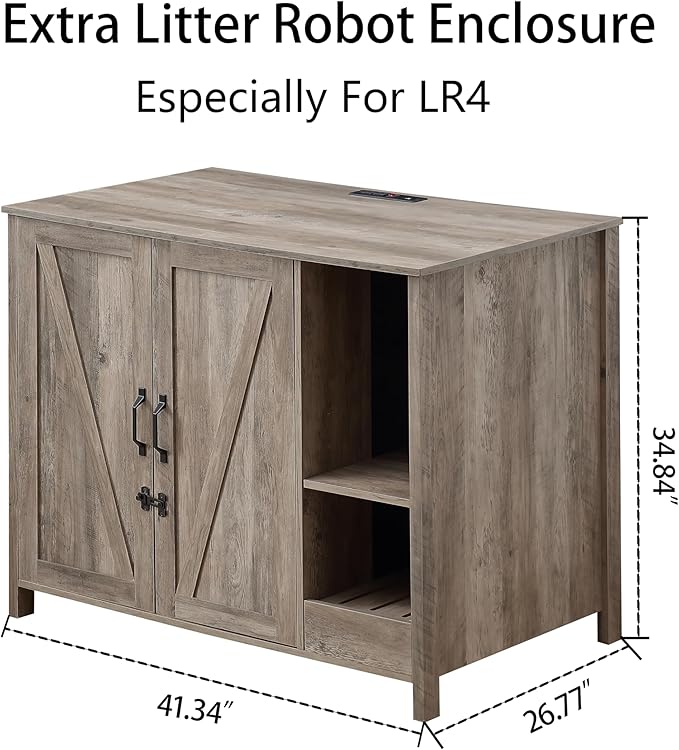Cat Litter Robot Enclosure,Large Space for Placing Litter Robot 3/4,Power Outlet and Dog-Proof Shelf for Litter Robot Cabinet,Litter Collector for Automatic Litter Box Enclosure,Grey