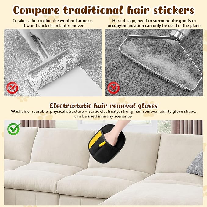 Atsy Pet Hair Removal Glove for Cats & Dogs,Electrostatic Pet Hair Removal Gloves,Reusable Pet Hair Removal Tool,Cat Grooming Gloves for Hair Removal for Couch, Furniture, Carpet, Curtain(2PCS)