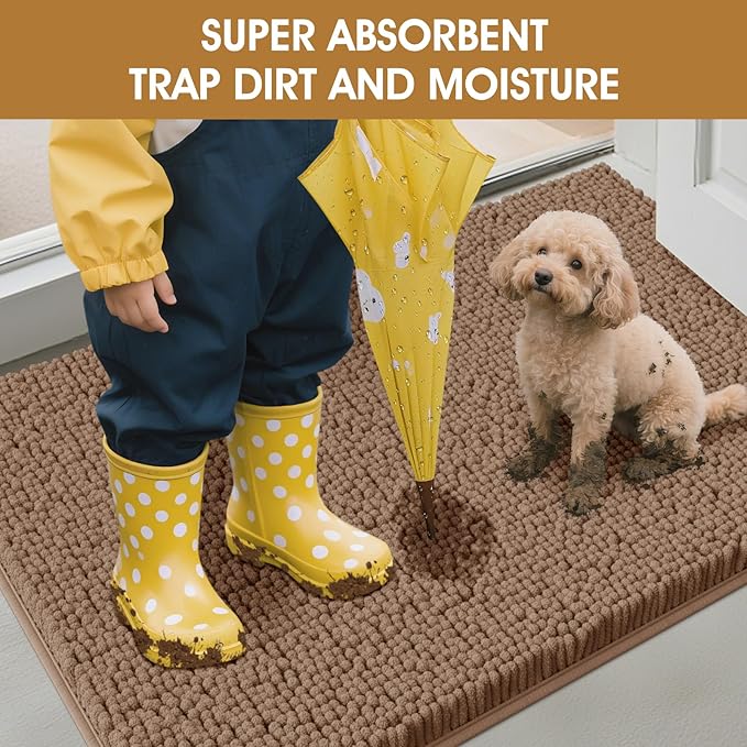 IM HOME Extra Large 71" x 25" Camel Dog Door Mats for Muddy Paws, Chenille Absorbent Dog Mat, Non Slip Heavy Mud Mat for Dogs, Soft Pet Bed Mat for Entryway, Mud Paws, Inside Floor