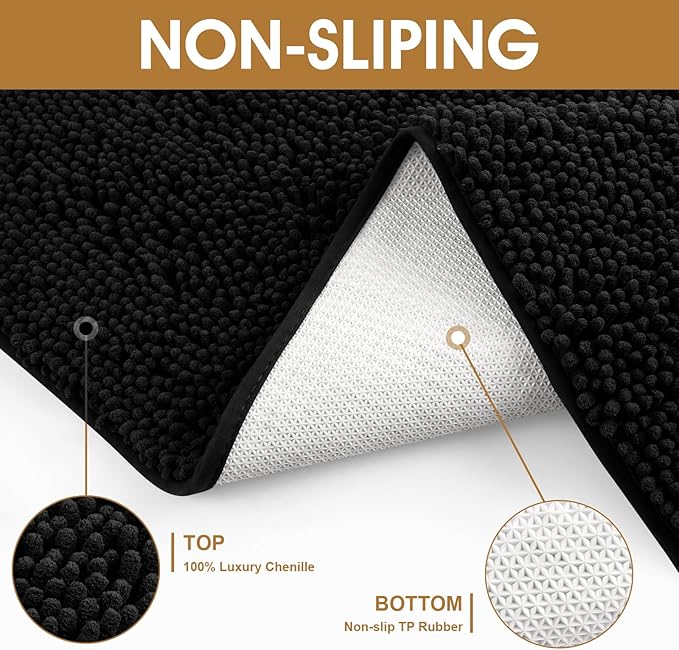 IM HOME Extra Large 71" x 25" Black Dog Door Mats for Muddy Paws, Chenille Absorbent Dog Mat, Non Slip Heavy Mud Mat for Dogs, Soft Pet Bed Mat for Entryway, Mud Paws, Inside Floor