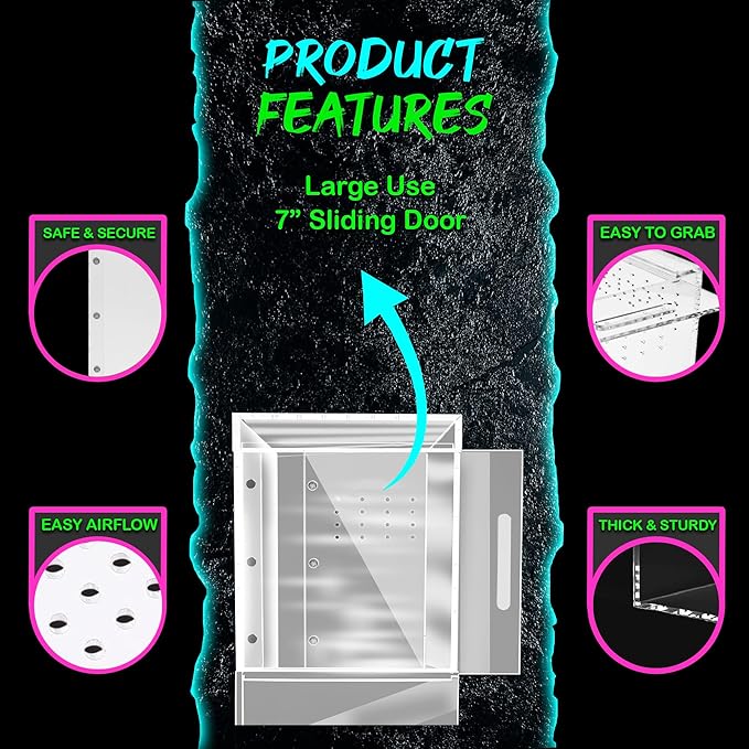 Tarantula Enclosure XL (10”x7”x14”) Reptile Terrarium w/Sliding Magnetic Door-Great Reptile Tank for Terrestrial or Arboreal Animals- Acrylic Terrarium for Juvenile or Adult Spiders- Hermit Crab Cage