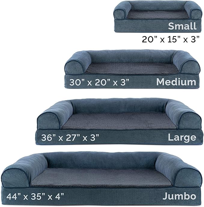 Furhaven Cooling Gel Dog Bed for Medium/Small Dogs w/ Removable Bolsters & Washable Cover, For Dogs Up to 35 lbs - Sherpa & Chenille Sofa - Orion Blue, Medium
