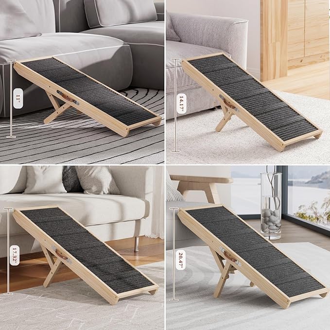 Dog Ramp for Couch, Wooden Pet Ramps 39.37" Long Adjustable 11"-20.47" Folding Puppy Ramps with High Traction Mat, Dog Stairs for Small & Medium Older Dogs & Cats, up to 150lbs