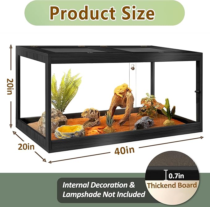 Bearded Dragon Tank,Tempered Glass Reptile Tank with Mesh Roof and Front Sliding Door,Anti-Scratch Lizard Tank,Spacious Reptile Enclosure for Snakes,Lguanas (Black, 63Gallons,40"x20"x20")