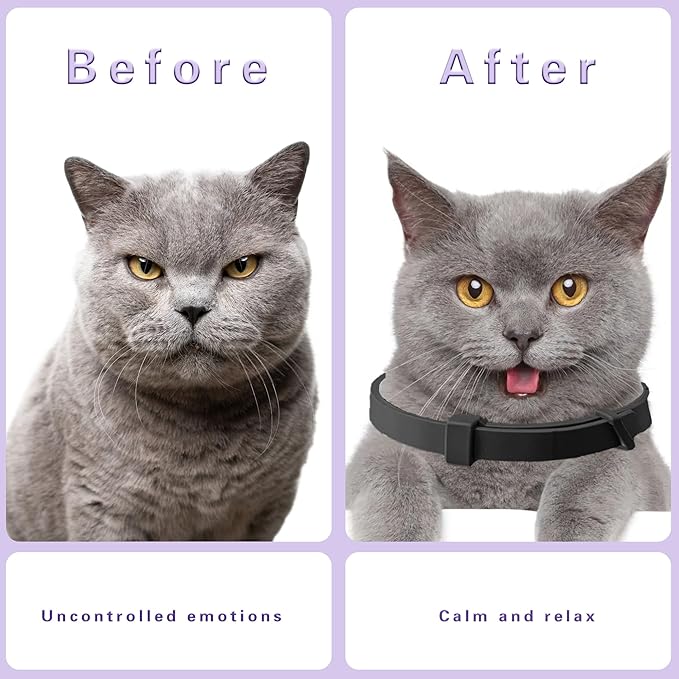 Simnice Calming Collar for Cats - 4 Pack, Adjustable Calming Collar for Cats - Pheromone Cat Collars for Anxiety & Stress Relief, Water-Resistant & Long-Lasting Effect (Black)