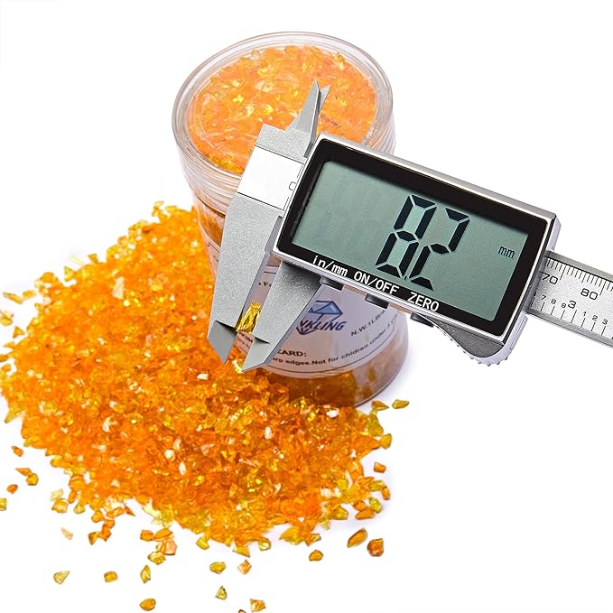 TWINKLING High Luster Crushed Glass Glitter, Broken Glass, Fire Glass Gems Chips for Fire Pit, DIY Resin Art, Epoxy Crafts, Geode Painting, Aquarium Decoration, 6-9mm(370g/13oz.) (Orange Yellow)