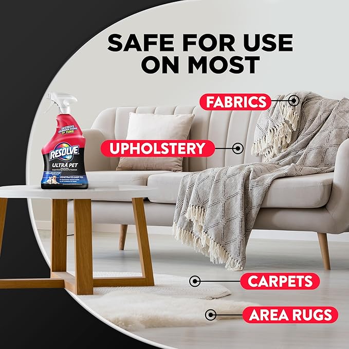 Resolve Ultra Pet Odor and Stain Remover Spray – Carpet Cleaner for Cat and Dog Urine and Poop, 32oz