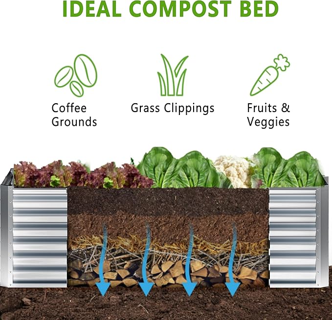 4x2x2FT Galvanized Raised Garden Bed,Planter Raised Beds-Metal Garden Box,Large Plant for Outdoor Planting, Vegetables Bed，Flower,herb-Sliver