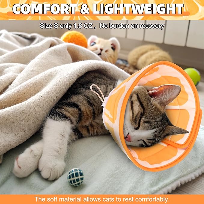 KOOLTAIL Cat Cone Collar, Adjustable Soft Comfortable Cat Recovery Collar to Stop Licking, Foldable Donut Water Resistant Pet Cone for Small Large Cats Kittens After Surgery Orange M