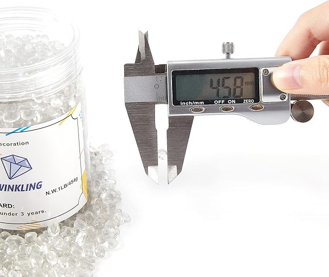 TWINKLING High Luster Round Fire Glass Stones, Marbles, Pebbles, Beads Gems for Fire Pit Vase Fillers Crafts Aquarium Garden Decoration, 3-6mm, 1-Pound Jar (Crystal)