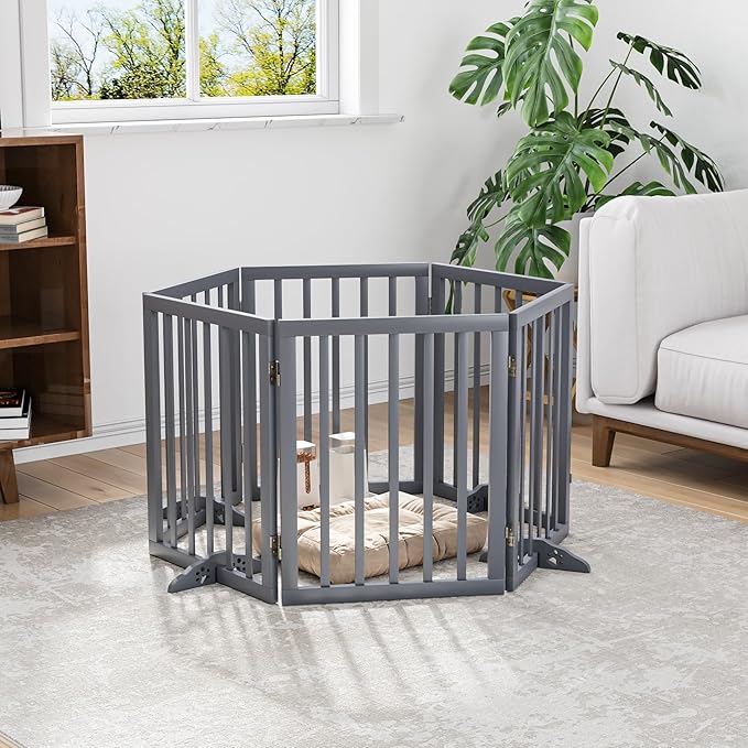 Dog Gate for Stairs 37-110" Wide, Fully Assembled Foldable Dog Gates for Doorways House, Freestanding Pet Gates for Dogs, Doogie Puppy Fence Gate