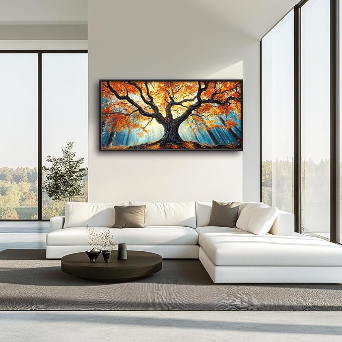 Extra Large Tree of Life Framed Wall Art for Living Room,Fall Autumn Forest Sunrise Landscape Pictures Wall Decor,Nature Canvas Print Painting Modern Artwork Bedroom Office Bathroom 60L" x 30W"