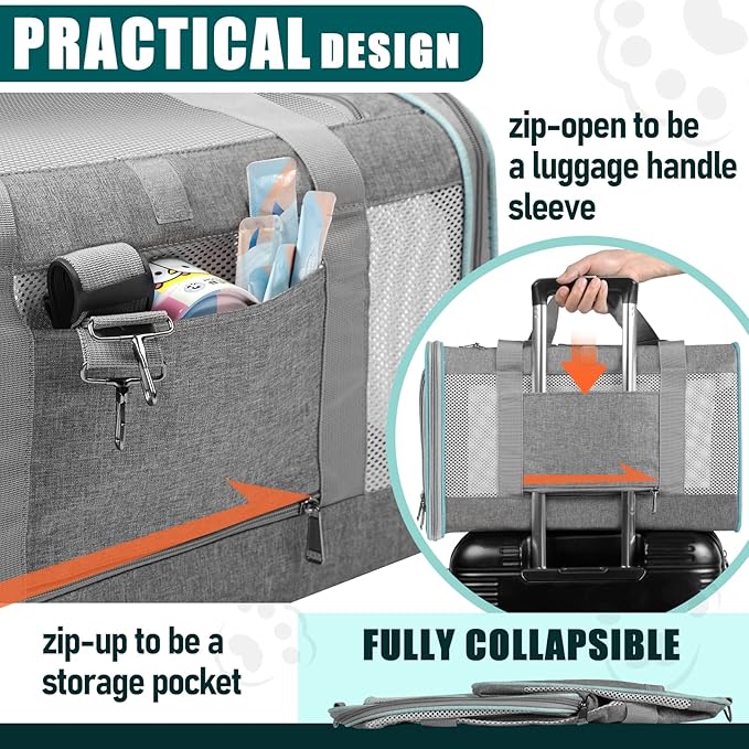 Pet Carrier for Large Cats 20 lbs+ / Soft Sided Small Dog Travel Carriers Top Load/Collapsible Carrier Bag for Big Cat / 2 Kittens Sturdy Transport Carriers Long Trips/Medium Cats 15 pounds