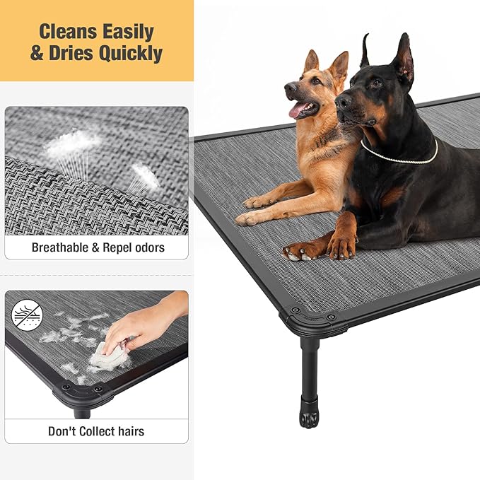 Veehoo Chew Proof Elevated Dog Bed - Cooling Raised Pet Cot- Rustless Aluminum Frame and Durable Textilene Mesh, Unique Designed No-Slip Feet for Indoor or Outdoor Use, Black Silver, XX Large