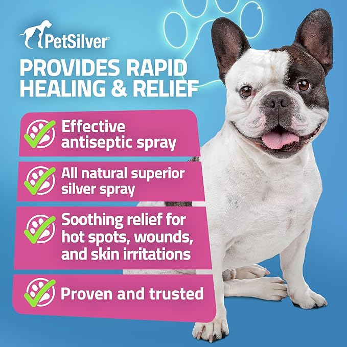 PetSilver Wound & Skin Spray - Dog Wound Spray, Hot Spot, Allergy Relief for Dogs, Itch Spray for Cats - Natural Skin Soother - Chelated Silver, Superior to Colloidal Silver - Made in USA - 16 fl oz