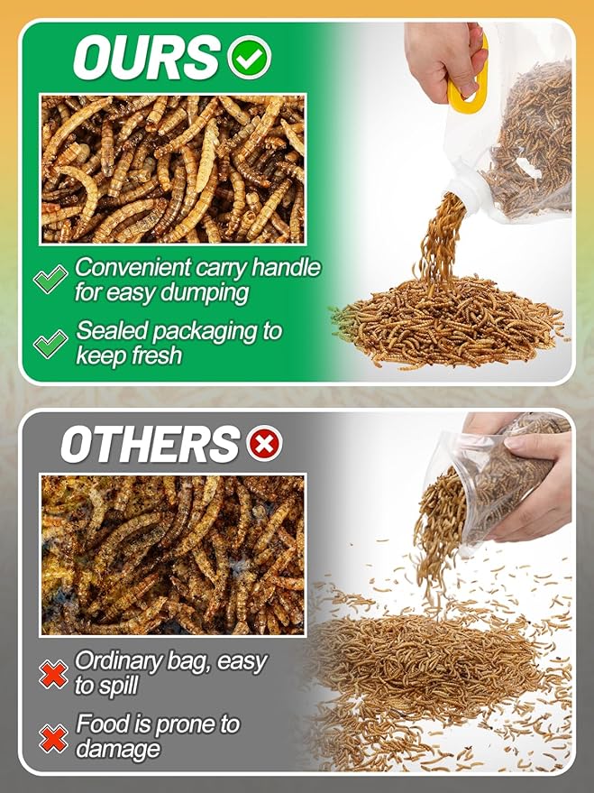 Mealworms Chicken Treats 3 Lbs with Handle Packing, High-Protein Promote Egg Production, Natural Chicken Feed for Laying Hens Wild Birds Ducks