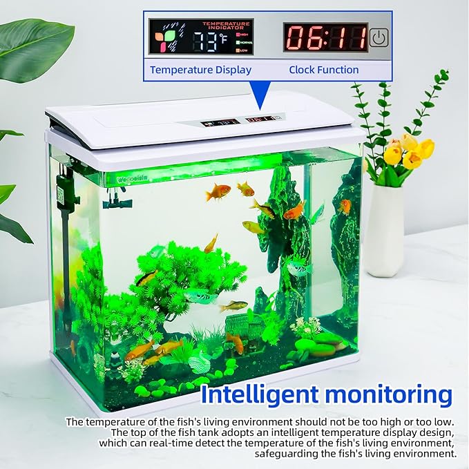 High-Transparency Fish Tanks, Betta and Goldfish Tanks with Filter, Light, Seven-Color LED, Integrated Oxygenation, Filtration, and Circulation, and Aquarium Starter Kits (11 Gallon)