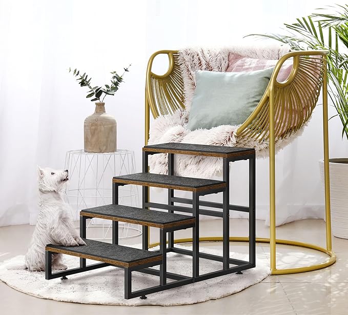 Dog Stairs for High Beds 4 Steps Dog Stairs for Small Medium Dogs Pet Stairs/Steps for Puppy, Cats, and Dogs, Easy to Walk on Dog Step for Beds and Cars