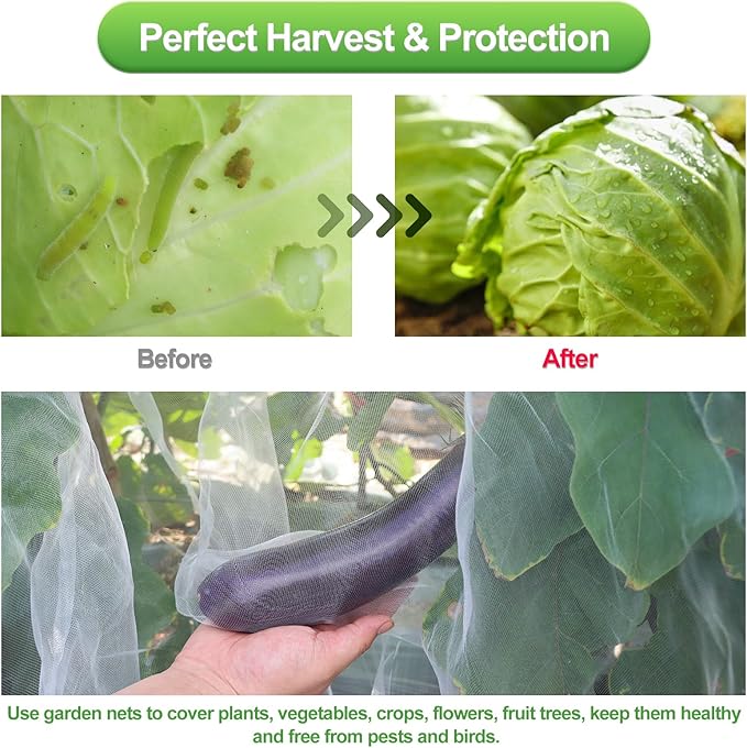Garden Netting Mesh, 10X100 FT Garden Netting with 16 Cilps & Ultra Fine Mesh Net Bird Barrier Protection for Garden Vegetables Flowers Shrubs Fruit Trees Indoors & Outdoors Plant Beds Greenhouse