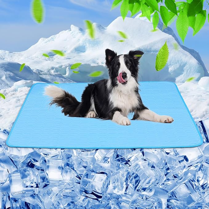 39 Inches× 29 Inches Cooling Mat for Dogs/Cats Immediately Dog Cooling Mat in Summer, Ice Silk Latex Anti-Slip Pet Sleeping Pad Sky Blue Dog Pad Suitable for Car/Indoor/Tourism Use