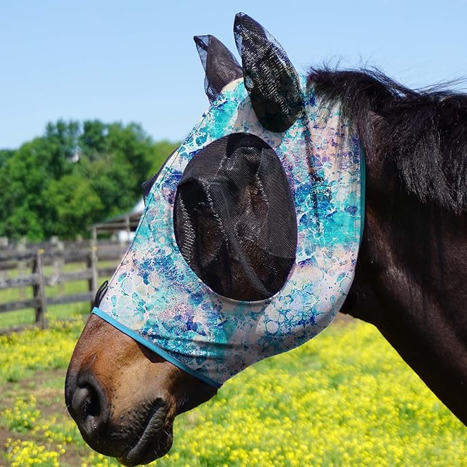 Harrison Howard Super Comfort Stretchy Fly Mask Large Eye Space with UV Protection Soft on Skin with Breathability Pastel Mix XL Extra Full Size