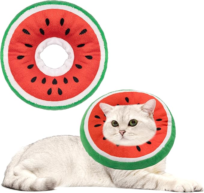 Soft Cat Cone Collar, Cute Cat Recovery Collar Suitable for Small, Medium, Large Cats,Elizabethan Neck Collar for Cats After Surgery (Watermelon, Small)