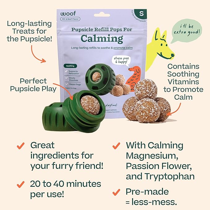 WOOF Pupsicle Refill Pops for Calming - Calming Dog Treats - Long-Lasting Refills for The Pupsicle Toy to Promote Calm - Magnesium for Dogs- Small Pops - 10 Count