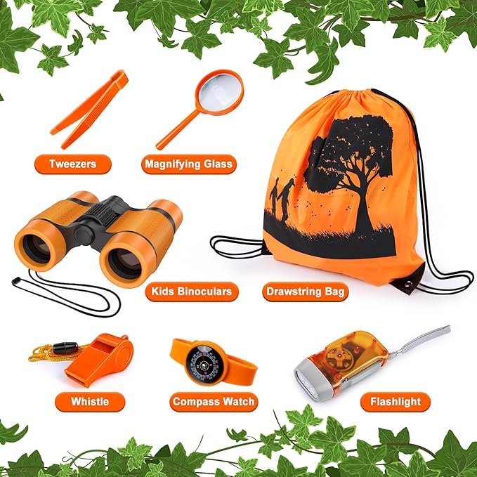 Kids Explorer Kit & Bug Catcher Kit, Camping Gear for Kids, Outdoor Exploration Set with Backpack & Binoculars, Ideal Outdoor Adventure Toys for Boys Girls 3-12