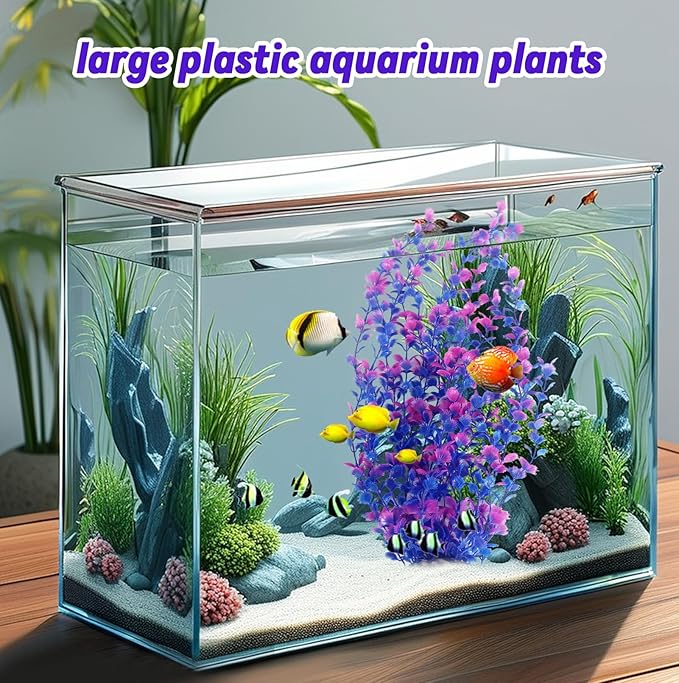 kathson Pack of 2 Extra Large Aquarium Plants,23 Inches Tall Aquarium Plants Plastic Artificial Green Water Plants Bendable Tall Fish Tank Plant Decorations for Freshwater and Saltwater (Purple)