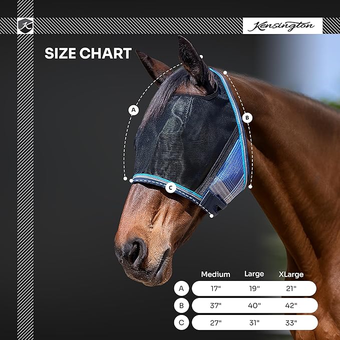 Kensington UViator CatchMask Horse Fly Mask with Web Trim UV Eye Protection Mask for Horse - XL, Imperial Jade