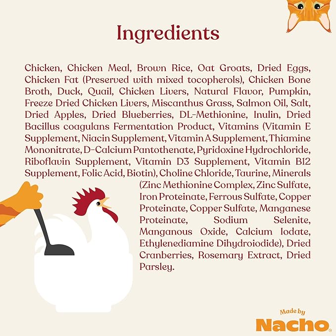Made by Nacho Dry Cat Kibble 2lb Bag, High Protein Premium Cat Food with Freeze-Dried Pieces, Cage-Free Chicken, Duck & Quail, Limited Ingredients, Single Bag
