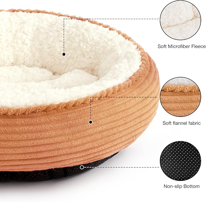 Love's cabin Round Donut Cat and Dog Cushion Bed, 25in Pet Bed for Small or Medium Dogs, Anti-Slip & Water-Resistant Bottom, Soft Durable Fabric Pet Beds, Washable Calming Cat Bed Orange Stripe