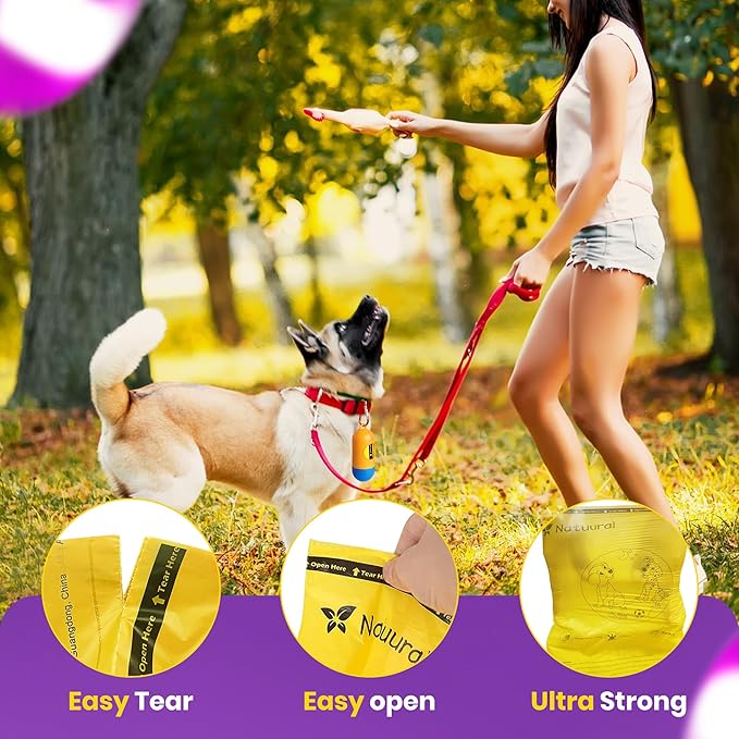 Dog Poop Bags-150 Counts with Holder (10 Rolls), Biodegradable Poop Bags, Eco-friendly and Easy to Open, Thick Dog Waste Bags (Yellow)
