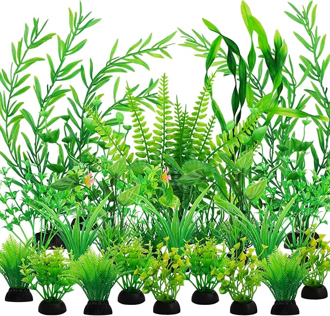 Aquarium Decorations - 25pcs Green Plants for Fish Tank, Plastic Decor Accessories