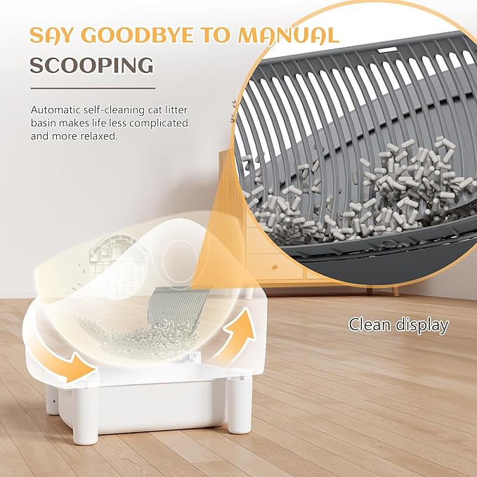 Greesum Automatic Self-Cleaning Litter Box for Cats - Open-Top Design, Easy Odor Control, Smart APP Control, 15L Large Waste Bin, Includes Trash Bags & Mat (Grey)