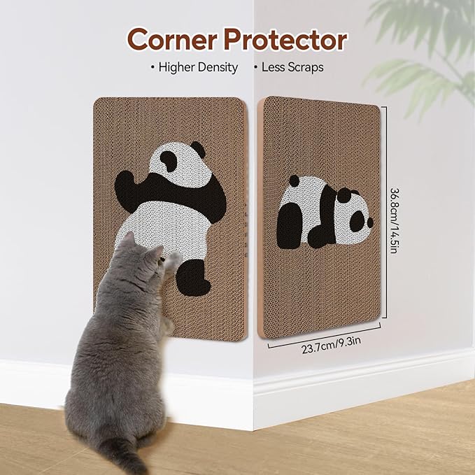 AUSCAT Cardboard Cat Wall Scratcher, 7 cat Scratching Boards with Box, Wall Mounted Cat Scratching Pads for Indoor Cats, Furniture Protector, 14.5" x 9.3", Panda Pattern