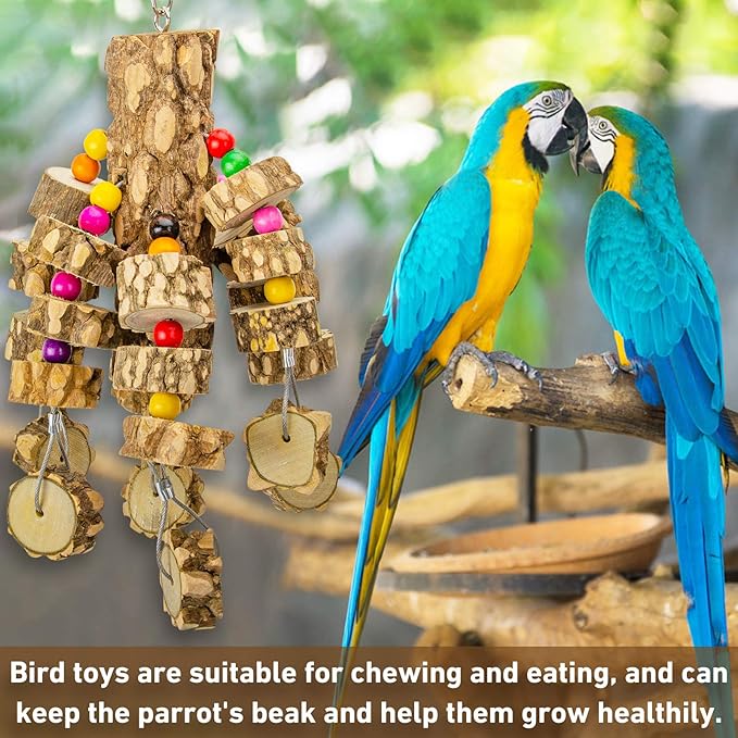 MYFAMIREA Parrot Chewing Toys Bird Toys Natural Wood Bird Toys Parakeet Cage Hammock Hanging Toy for Parrots, Cockatoos, African Grey, Cockatiels Small and Medium Birds